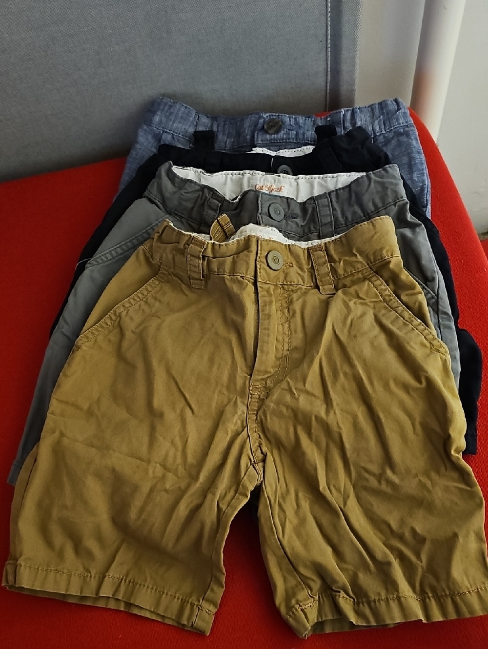 Moving Sale! Stack of Boys' Casual Shorts Khaki, Gray, Chambray, Black